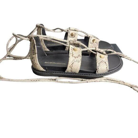 NEW BCBG Gladiator Sandals Sz 7.5 Beige Animal Print Lace Up - Picture 4 of 9